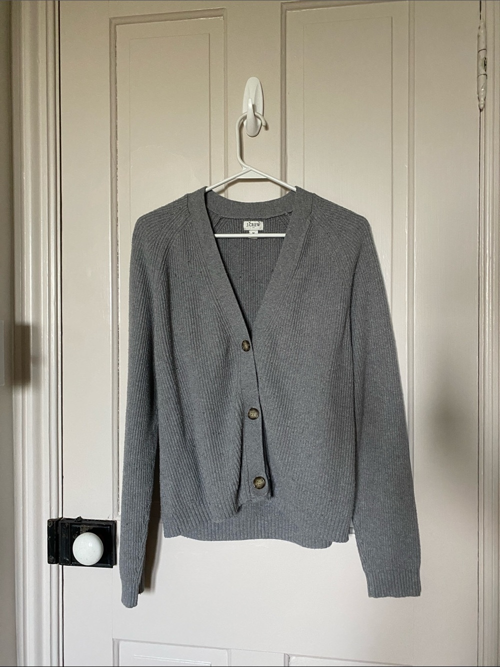 J. Crew Gray V-Neck Button Ribbed Cardigan